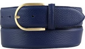 Damen-Gürtel aus gemasertem Leder mit Steppnaht gold 4,0 cm Blau