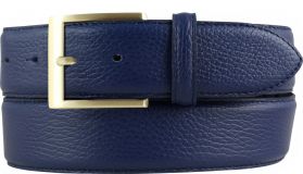 Herren-Gürtel aus gemasertem Leder mit Steppnaht gold 4,0 cm Blau