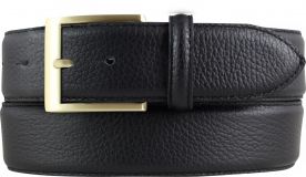 Herren-Gürtel aus gemasertem Leder mit Steppnaht gold 4,0 cm Schwarz