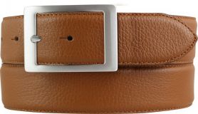 Herren-G�rtel aus gemasertem Leder mit Steppnaht Doppel 4,0 cm Tabac