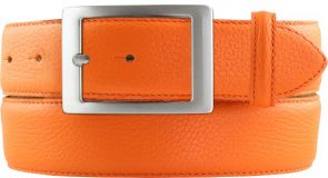 Herren-G�rtel aus gemasertem Leder mit Steppnaht Doppel 4,0 cm Orange