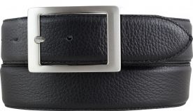 Herren-G�rtel aus gemasertem Leder mit Steppnaht Doppel 4,0 cm Schwarz