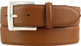 Herren-Gürtel aus gemasertem Leder mit Steppnaht 4,0 cm Tabac