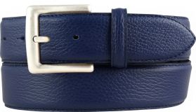 Herren-Gürtel aus gemasertem Leder mit Steppnaht 4,0 cm Blau