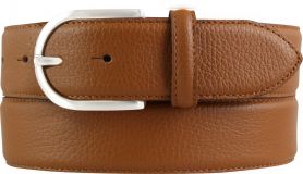 Damen-Gürtel aus gemasertem Leder mit Steppnaht 4,0 cm Tabac