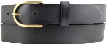 Damen-Gürtel mit goldener Gürtelschnalle aus Vollrindleder mit geschwärzten Kanten 3,0 cm Schwarz