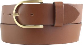 Dameng�rtel aus Spaltleder mit goldener G�rtelschlie�e 4,0 cm Cognac