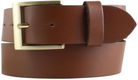 Gürtel aus Spaltleder mit goldener Gürtelschnalle 4,0 cm Cognac