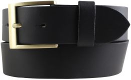 Gürtel aus Spaltleder mit goldener Gürtelschnalle 4,0 cm Schwarz
