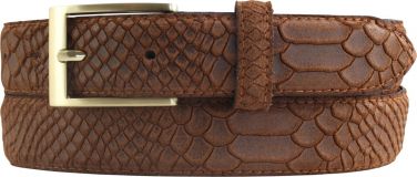 Herren-Gürtel mit Pythonprägung und goldener Gürtelschließe 3,0 cm Tabac