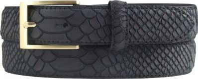 Herren-Gürtel mit Pythonprägung und goldener Gürtelschließe 3,0 cm Schwarz