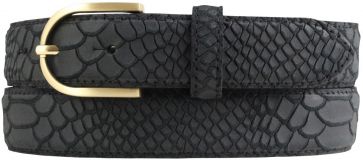 Damengürtel mit Pythonprägung und goldener Gürtelschnalle 3,0 cm Schwarz