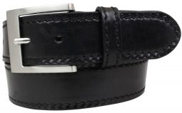 Jeansgürtel mit Edelstahl-Gürtelschnalle aus Vollrindleder mit Naht 4,0 cm Schwarz