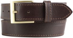 Jeansgürtel aus Vollrindleder mit goldener Gürtelschnalle und Naht 4,0 cm Braun