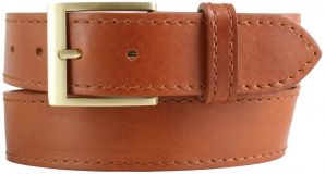 Jeansgürtel aus Vollrindleder mit goldener Gürtelschnalle und Naht 4,0 cm Tabac