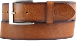 Herren-Gürtel mit Edelstahl-Gürtelschnalle aus Vollrindleder mit geschwärzten Kanten 4,0 cm Cognac