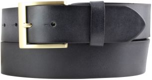 Herren-Gürtel mit goldener Gürtelschnalle aus Vollrindleder mit geschwärzten Kanten 4,0 cm Schwarz