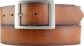 Herren-Gürtel aus Vollrindleder mit geschwärzten Kanten und Doppel-Schließe 4,0 cm Cognac