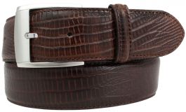 G�rtel mit Edelstahl-G�rtelschnalle und Echsenpr�gung 4,0 cm Braun
