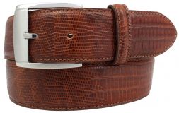 G�rtel mit Edelstahl-G�rtelschnalle und Echsenpr�gung 4,0 cm Cognac