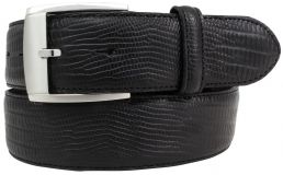 G�rtel mit Edelstahl-G�rtelschnalle und Echsenpr�gung 4,0 cm Schwarz