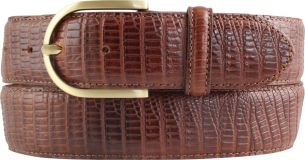 Damengürtel mit Echsenprägung und goldender Gürtelschließe 4,0 cm Cognac