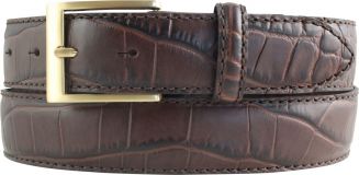 Herren-Gürtel mit Krokoprägung und goldener Gürtelschließe 3,5 cm Braun