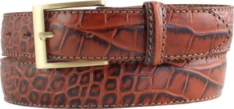 Herren-Gürtel mit Krokoprägung und goldener Gürtelschließe 3,5 cm Tabac
