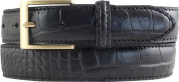 Herren-Gürtel mit Krokoprägung und goldener Gürtelschließe 3,5 cm Schwarz