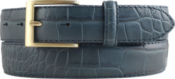 Herren-Gürtel mit Krokoprägung und goldener Gürtelschließe 3,5 cm Jeansblau