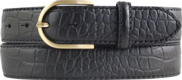 Damengürtel mit Krokoprägung und goldener Gürtelschnalle 3,5 cm Schwarz
