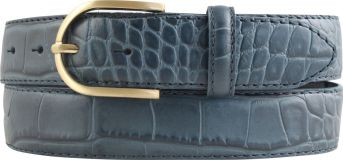 Damengürtel mit Krokoprägung und goldener Gürtelschnalle 3,5 cm Jeansblau