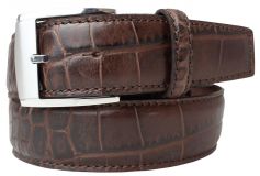 G�rtel mit Edelstahl-G�rtelschnalle und Krokopr�gung 4,0 cm Braun