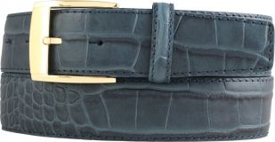 Gürtel mit Krokoprägung und goldener Gürtelschnalle 4,0 cm Jeansblau