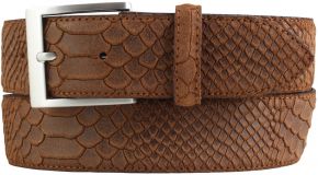 Gürtel mit Edelstahl-Gürtelschnalle und Pythonprägung 4,0 cm Tabac