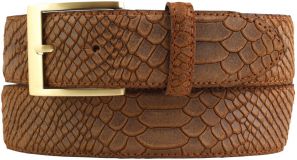 Gürtel mit Pythonprägung und goldener Gürtelschnalle 4,0 cm Tabac