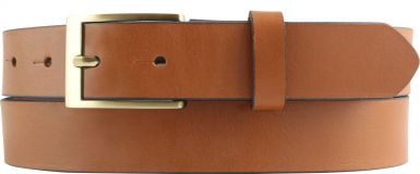 �berl�ngeng�rtel aus Vollrindleder mit goldener G�rtelschnalle 3,0 cm Cognac