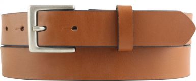 Überlängengürtel aus Vollrindleder mit Gürtelschnalle Altsilber 3,0 cm Cognac