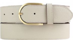 Weicher Damen-Gürtel aus Nappaleder mit Steppnaht mit goldener Gürtelschließe 4,0 cm Beige