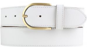 Weicher Damen-Gürtel aus Nappaleder mit Steppnaht mit goldener Gürtelschließe 4,0 cm Weiß