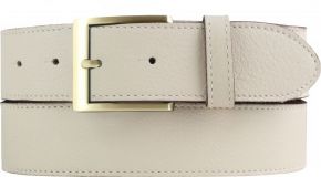 Weicher Herren-G�rtel aus Nappaleder mit Steppnaht und goldener G�rtelschlie�e 4,0 cm Beige