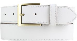 Weicher Herren-G�rtel aus Nappaleder mit Steppnaht und goldener G�rtelschlie�e 4,0 cm Wei�