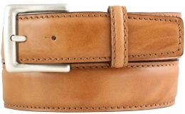 G�rtel aus Vollrindleder bombiert mit altsilberner G�rtelschlie�e 4,0 cm Cognac