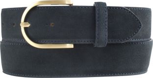 Dameng�rtel aus Veloursleder mit goldener G�rtelschlie�e 4,0 cm Dunkelblau