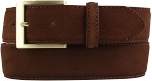 Gürtel aus Veloursleder mit goldener Gürtelschnalle 4,0 cm Tabac