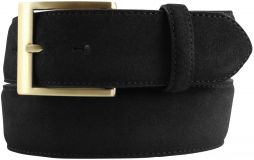 Gürtel aus Veloursleder mit goldener Gürtelschnalle 4,0 cm Schwarz