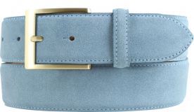 Gürtel aus Veloursleder mit goldener Gürtelschnalle 4,0 cm Jeansblau