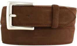 Gürtel aus Veloursleder mit altsilberner Gürtelschnalle 4,0 cm Tabac