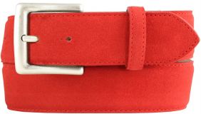 Gürtel aus Veloursleder mit altsilberner Gürtelschnalle 4,0 cm Rot