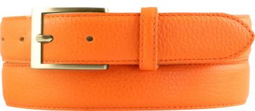 Anzug-Gürtel aus gemasertem Leder mit Steppnaht gold 3,0 cm Orange